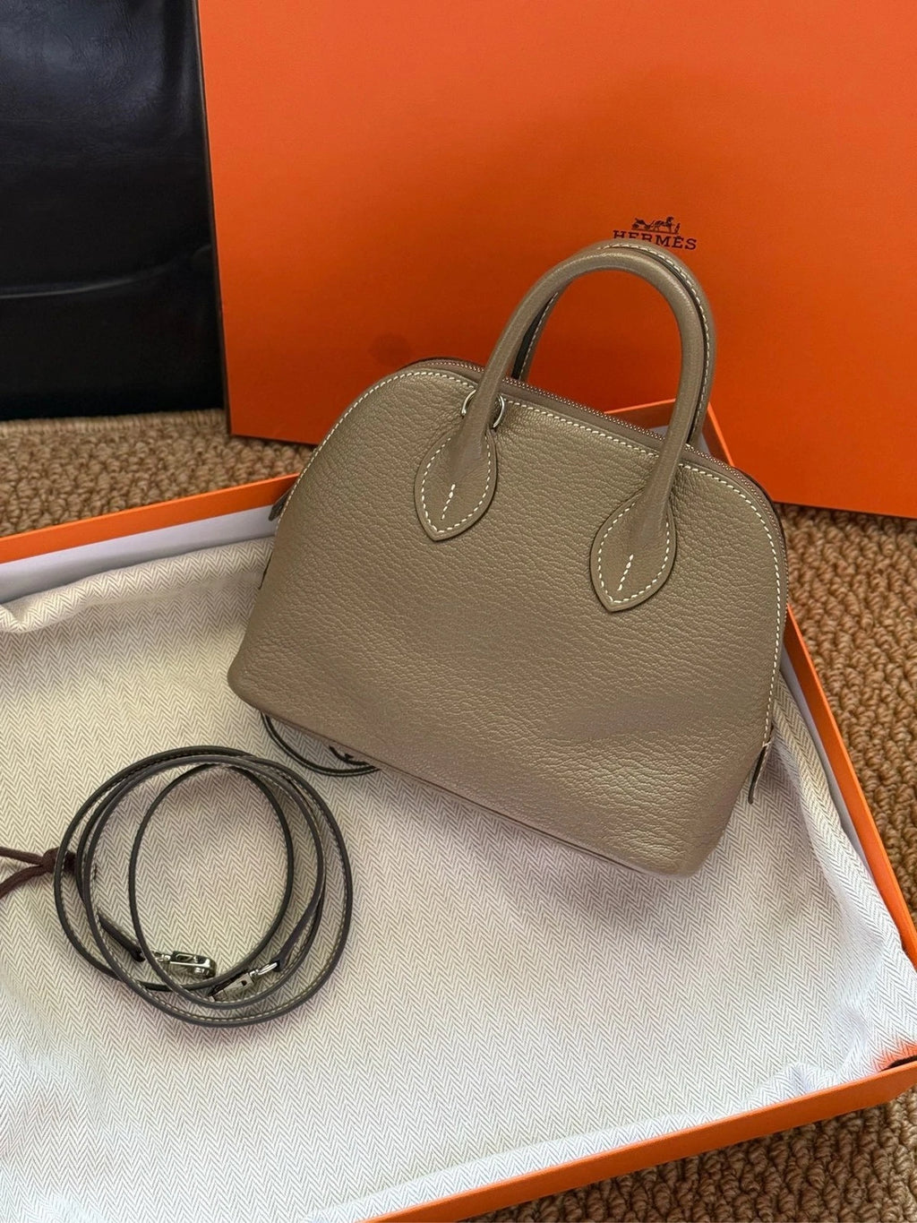 Hermes Bolide Mini Gray Leather Top Handle Bag For Women
