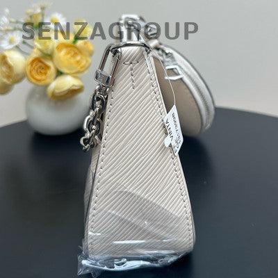 Louis Vuitton Marellini Epi Chain Shoulder Bag Silver White Classic Women