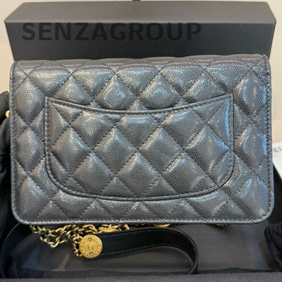 Chanel WOC Quilted Black Gold Chain Shoulder Crossbody Bag Classic Women