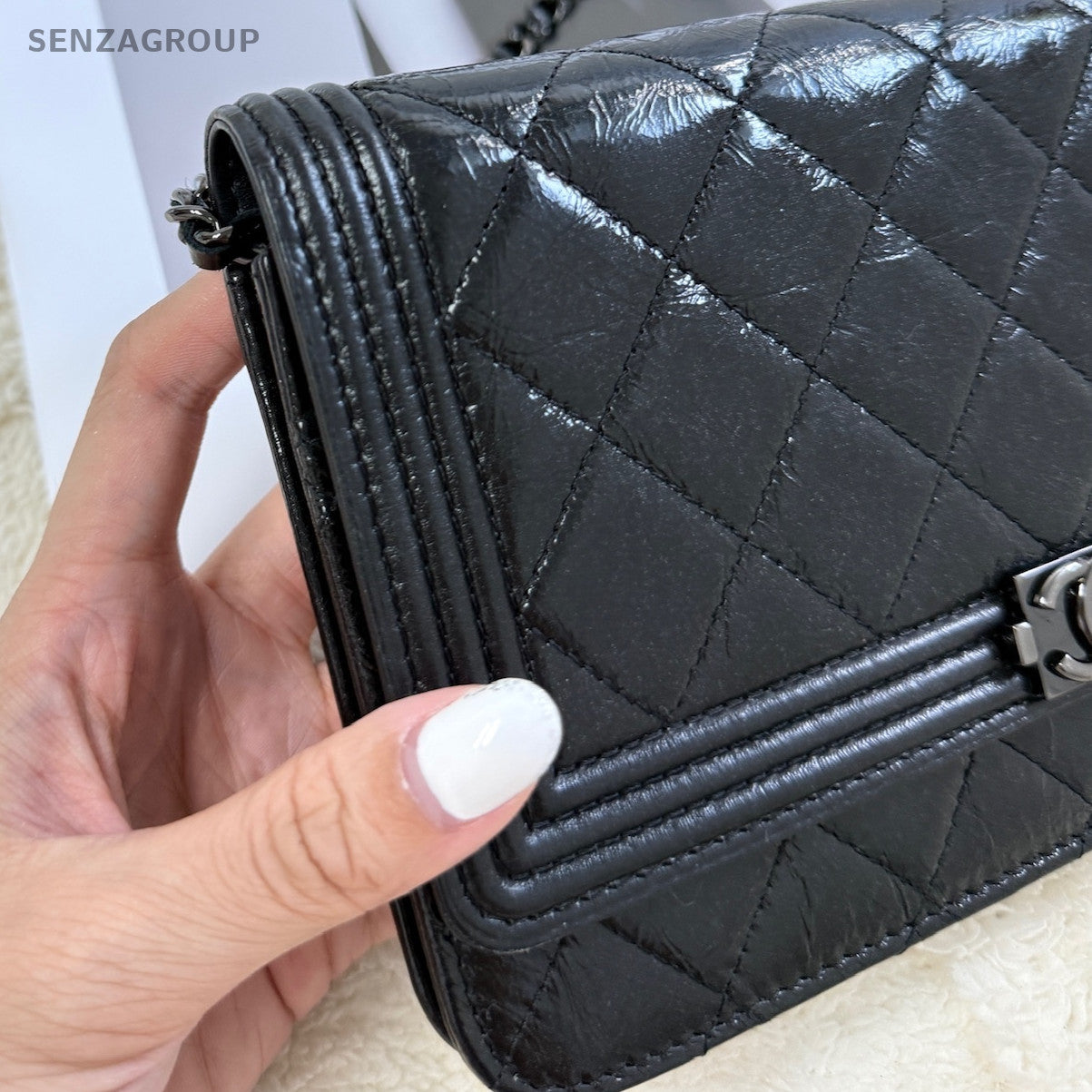 Chanel Le Boy WOC Black Silver Chain Shoulder Crossbody Bag Women Classic