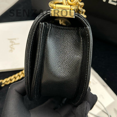 Chanel Le Boy Chevron Quilted Black Caviar Leather Crossbody Bag