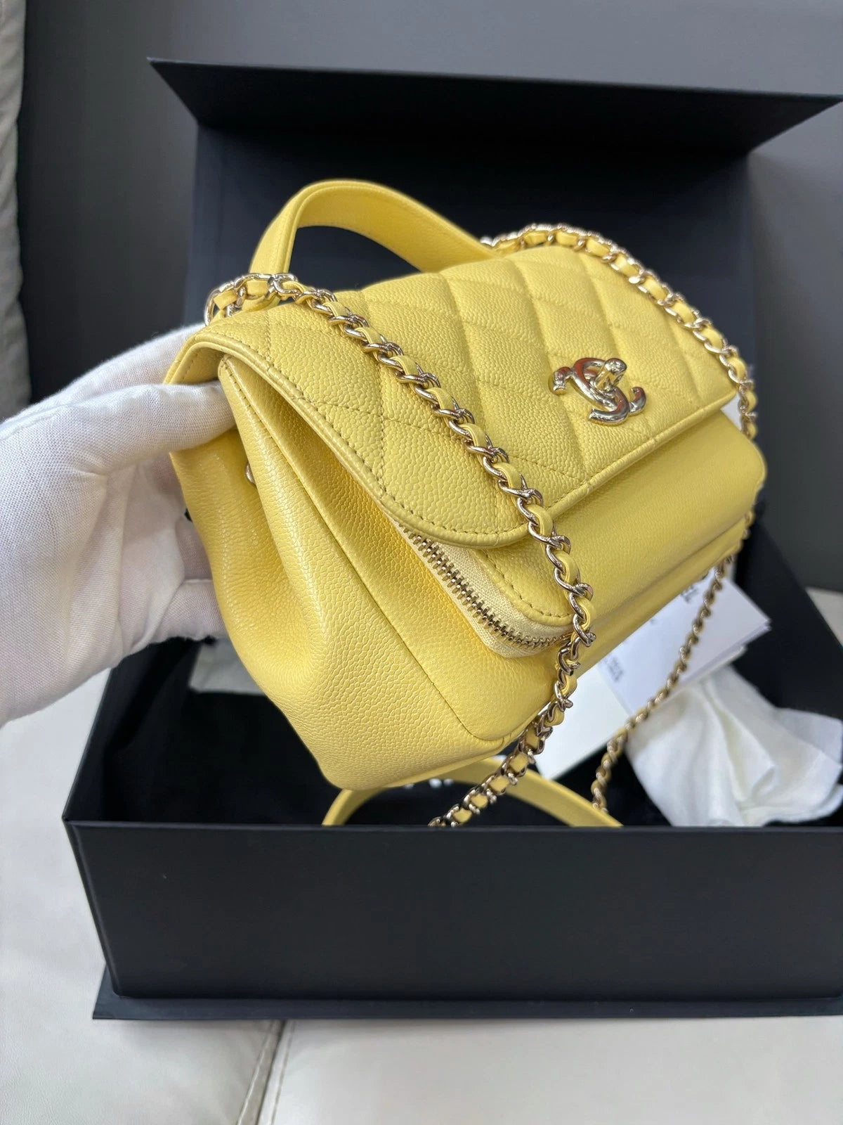 Chanel Affinity Small Mail Bag Caviar Leather Handbag Crossbody Bag Yellow