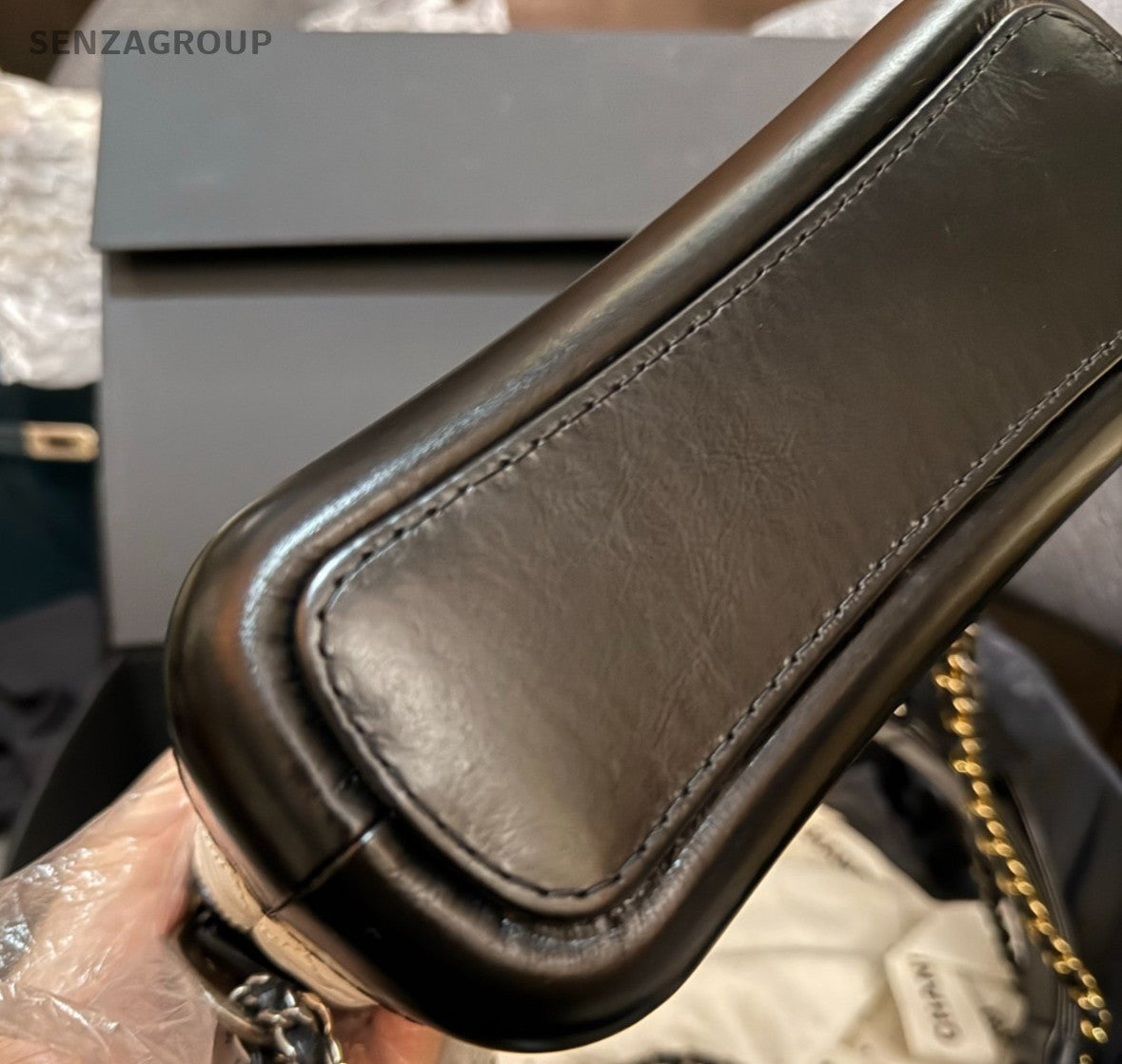 Chanel Gabrielle PM Chain Shoulder Bag Black White Gold Diamond Women Classic