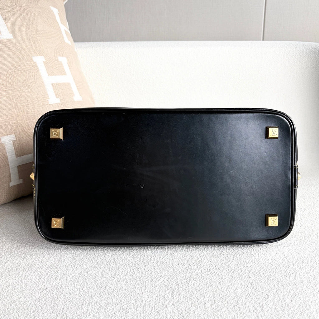 Louis Vuitton Suhali Calfskin Top Handle Bag Black Gold Women Classic