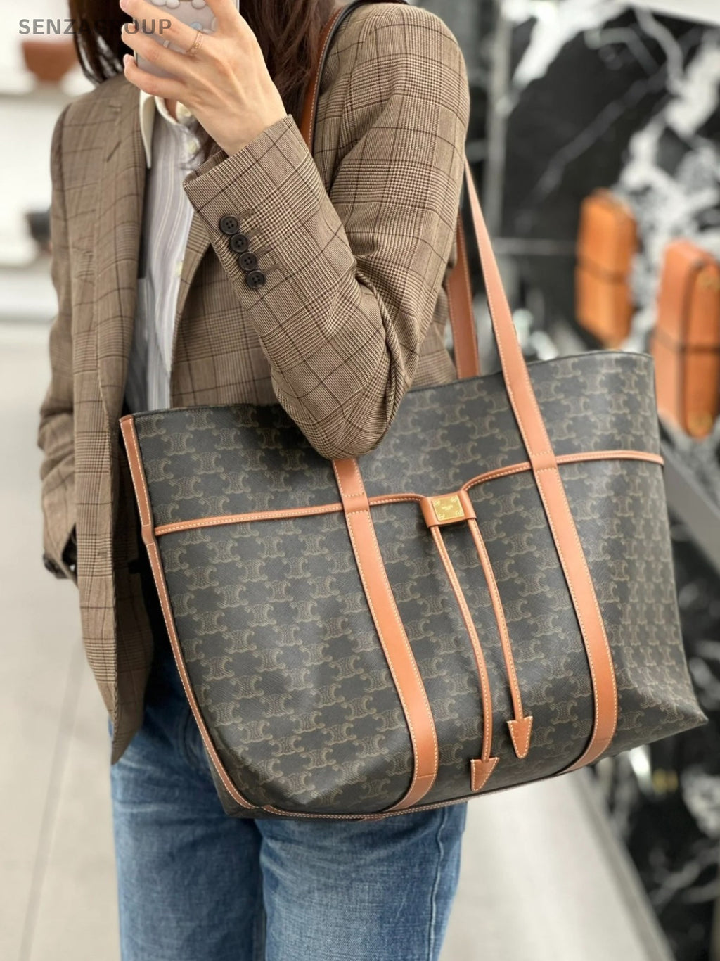 CELINE Arc de Triomphe Cabas Tote Shoulder bag Women Brown