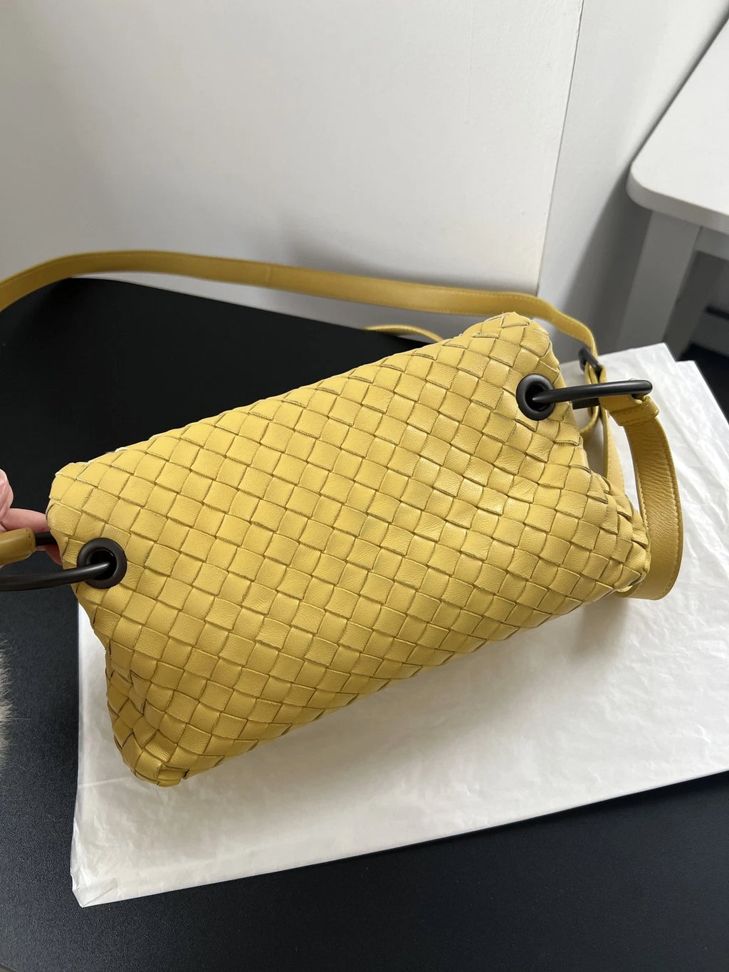 Bottega Veneta Cobbler PM Intrecciato Yellow Mustard Shoulder Bag Crossbody