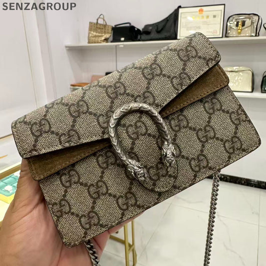 Gucci Dionysus Mini Chain Shoulder Crossbody Bag Brown Silver Hardware