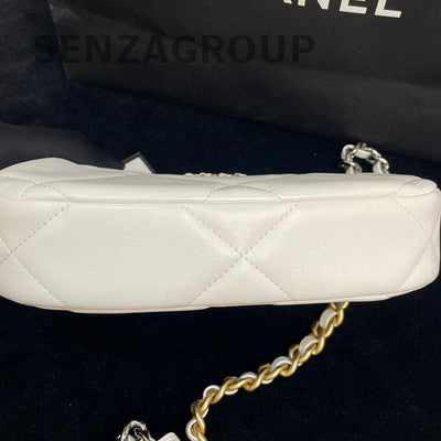 Chanel 19 Bag White Gold Chain Shoulder Crossbody Quilted Women's Fashion
