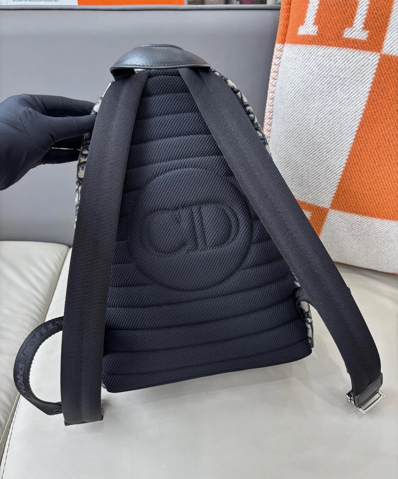 Christian Dior Oblique PM Backpack Blue Silver Unisex Adults Classic