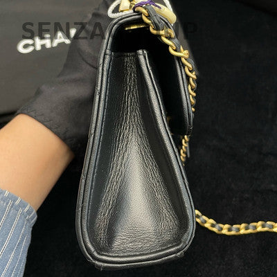 Chanel Enamel Handle Flap Bag Black Gold Hardware Quilted