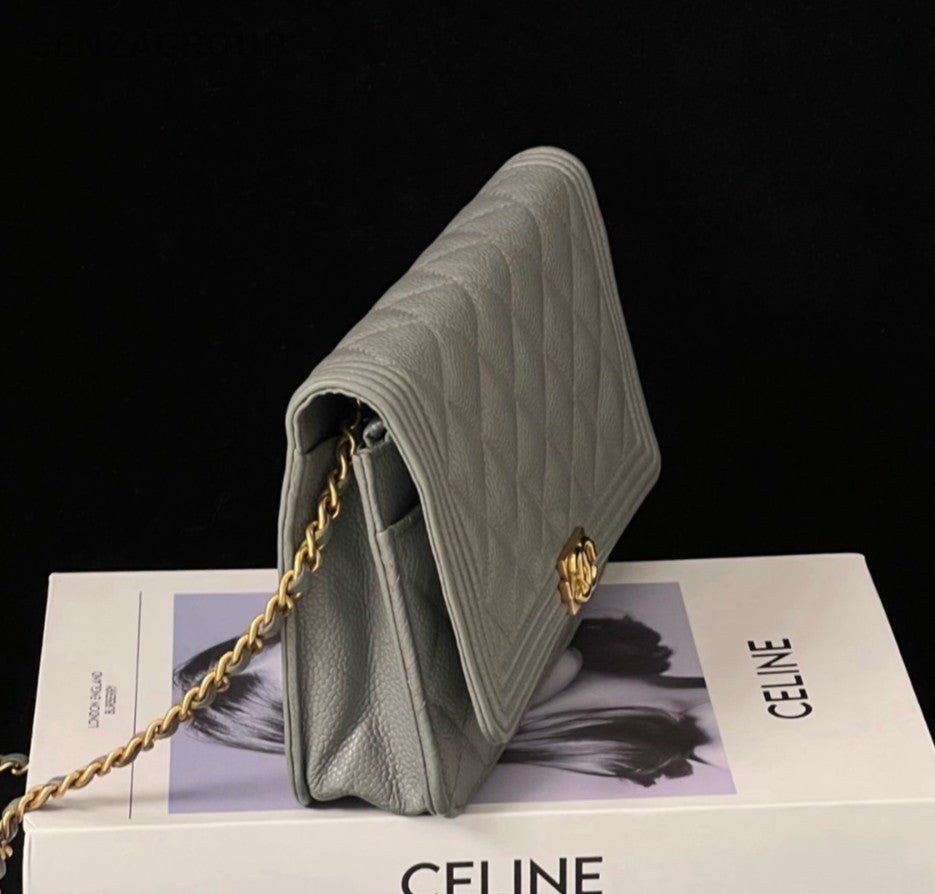 CHANEL Leboy Woc Diamond Pattern Calfskin Chain Shoulder bag Gray Gold Women