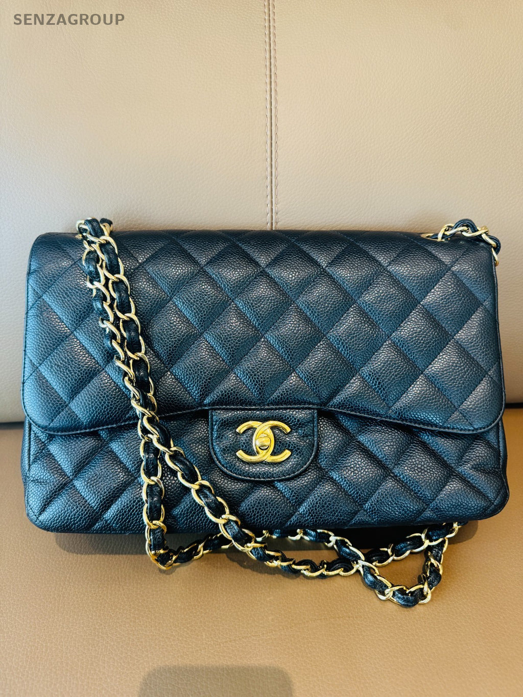 CHANEL Classic Flap Jumbo Caviar Chain Shoulder bag Black Gold Women Classic
