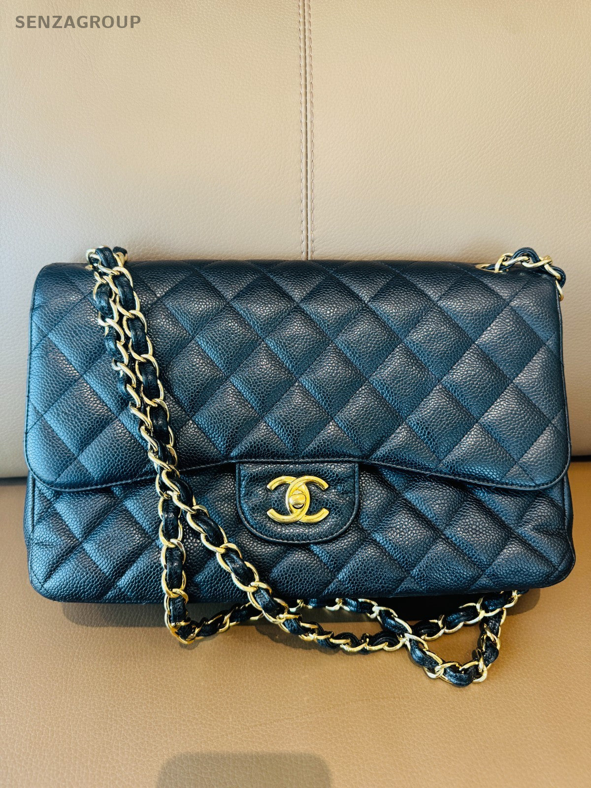 CHANEL Classic Flap Jumbo Caviar Chain Shoulder bag Black Gold Women Classic