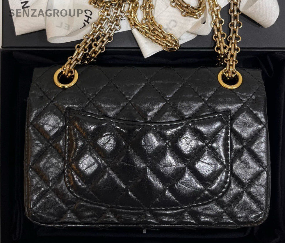 Chanel Calfskin Mini Chain Crossbody Shoulder Bag Black Gold Used Women Classic