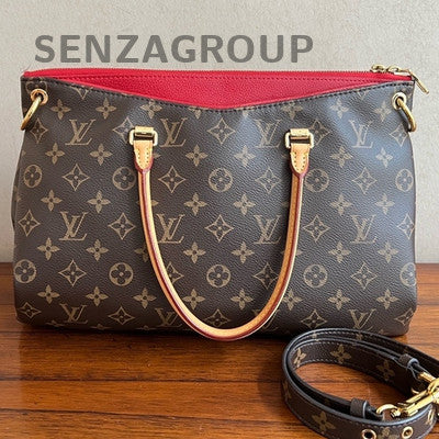 Louis Vuitton Monogram Pallas Handbag Shoulder Bag Brown Red Gold