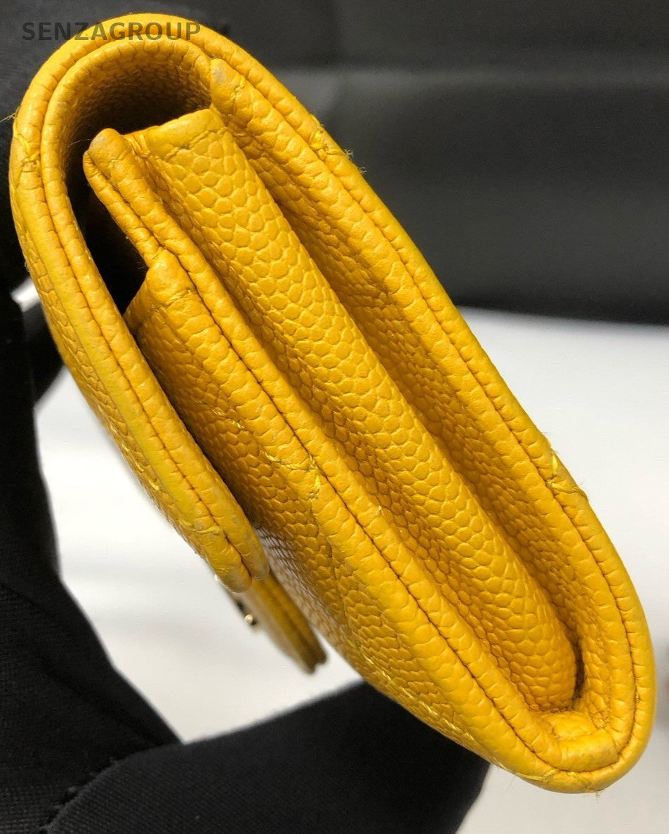 Chanel Classic Flap Clutch Yellow Gold Diamond Pattern Used Women Classic