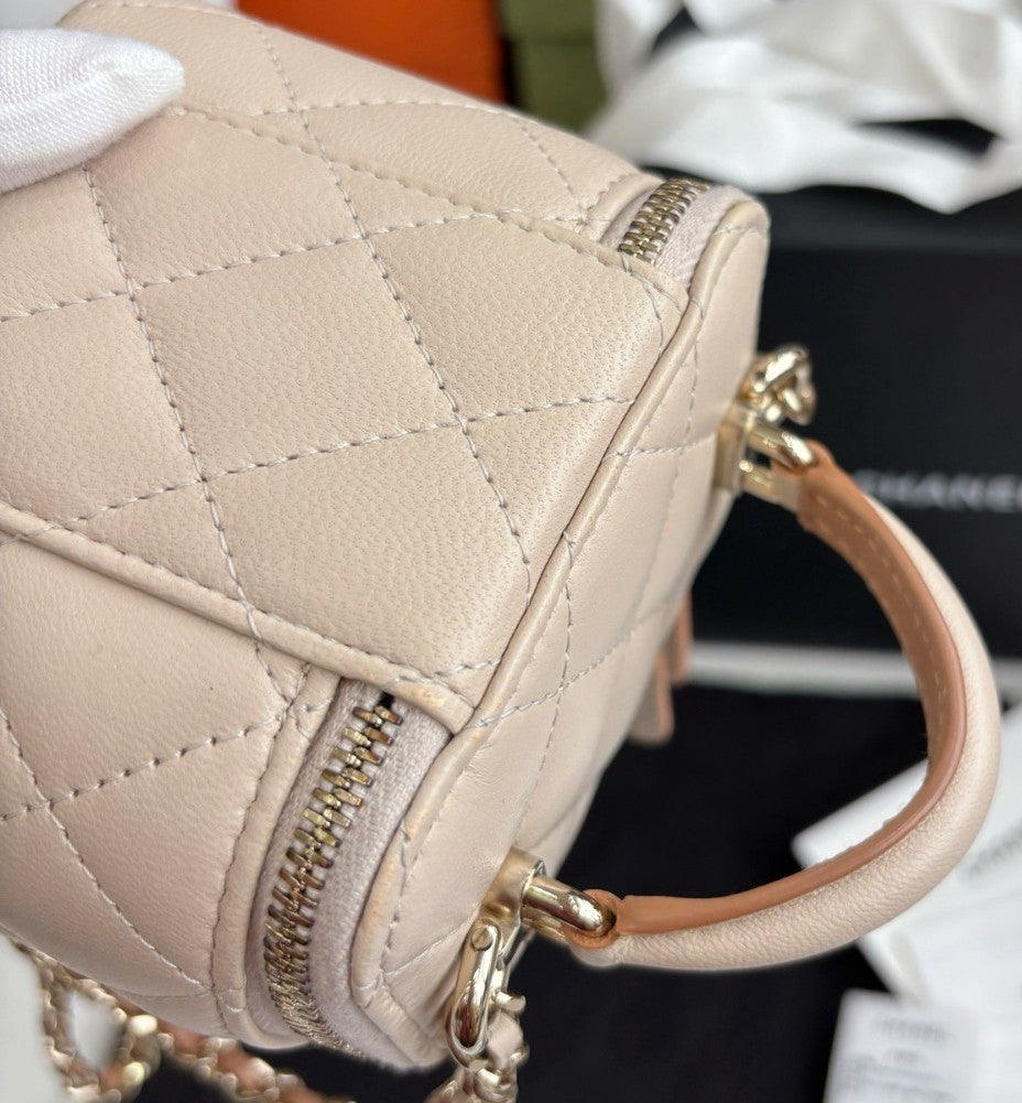 CHANEL Classic Box mini Top Handle Chain Strap Crossbody bag Women beige