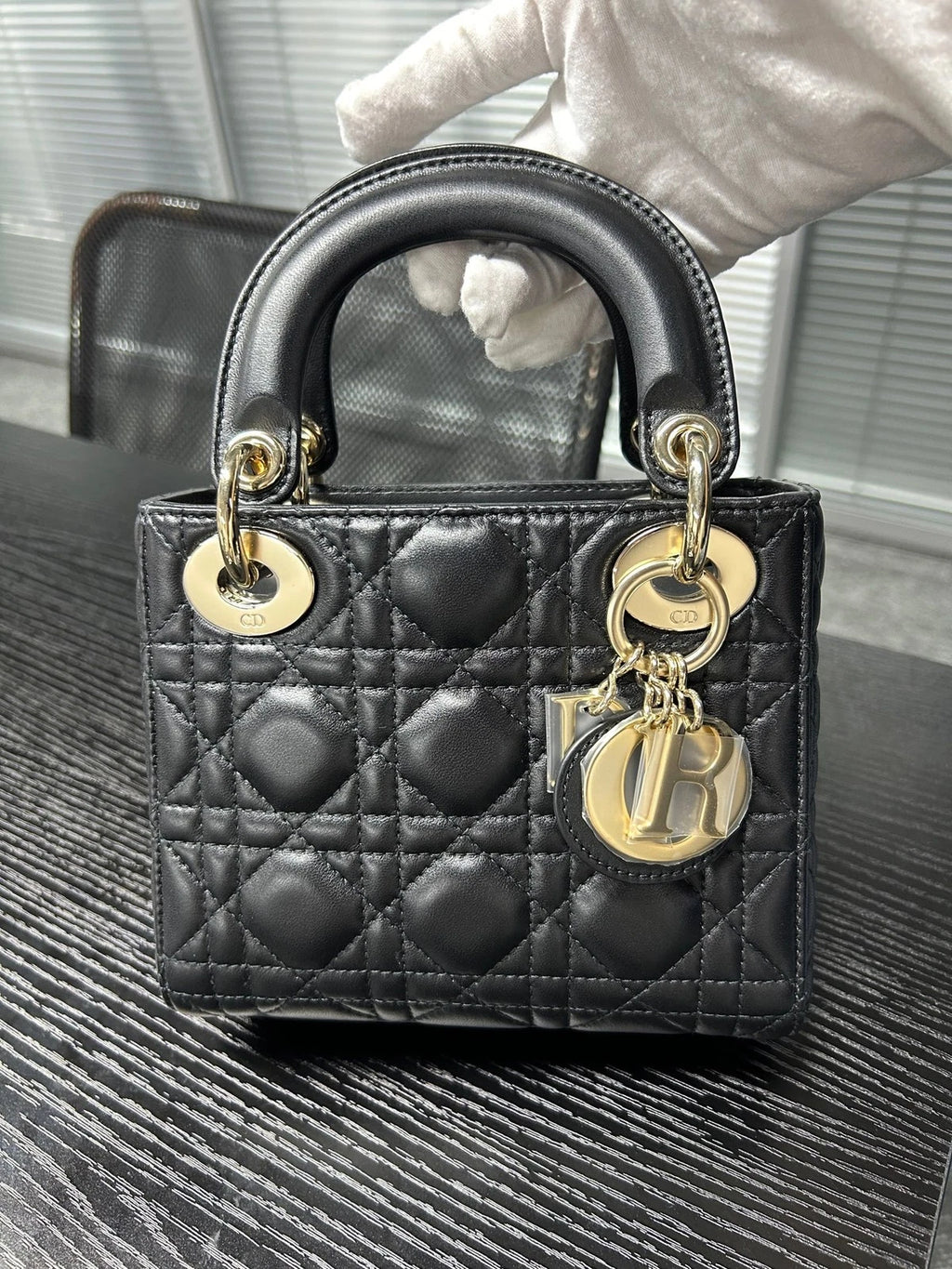 Dior Black Gold Lambskin 3-grid Lady Dior Chain Shoulder Bag For Women
