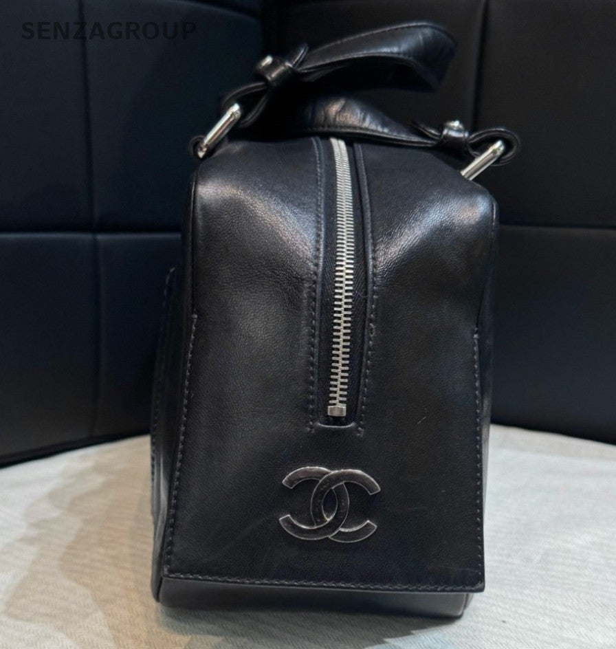 Chanel Bolide Lambskin Top Handle Bag Black Silver Women Classic