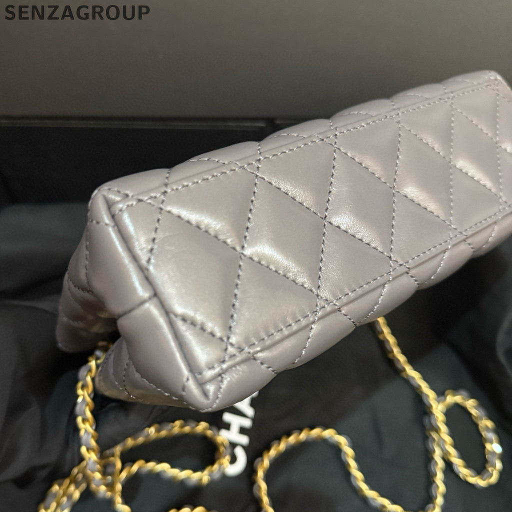 Chanel Kelly Large Grey Gold Chain Shoulder Bag Women's Fashion