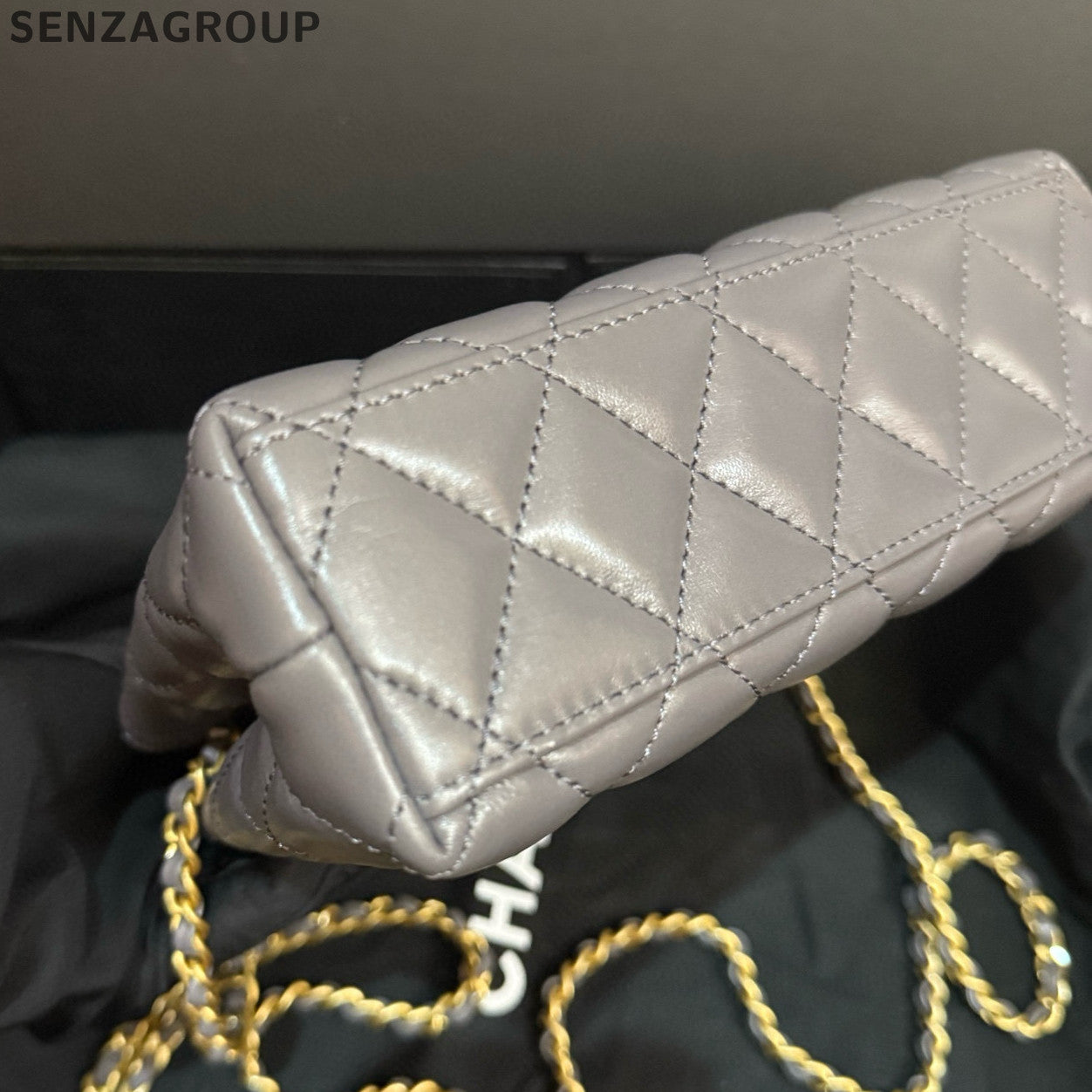 Chanel Kelly Large Grey Gold Chain Shoulder Bag Women's Fashion