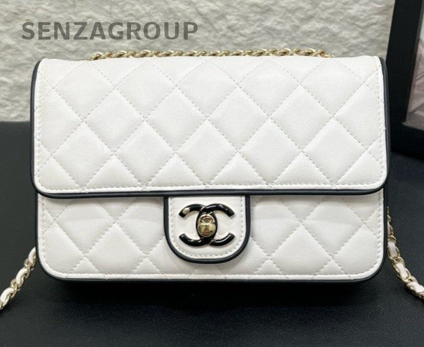 Chanel 25P WOC Chain Shoulder bag White Gold Used Women Classic Diamond Pattern
