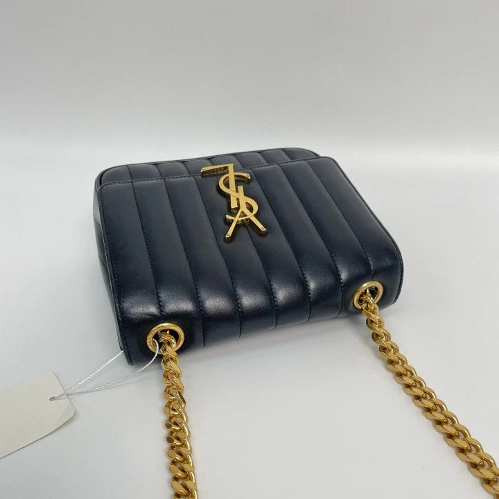 YSL Saint Laurent Vicky Medium Black Gold Square Shoulder Bag For Women