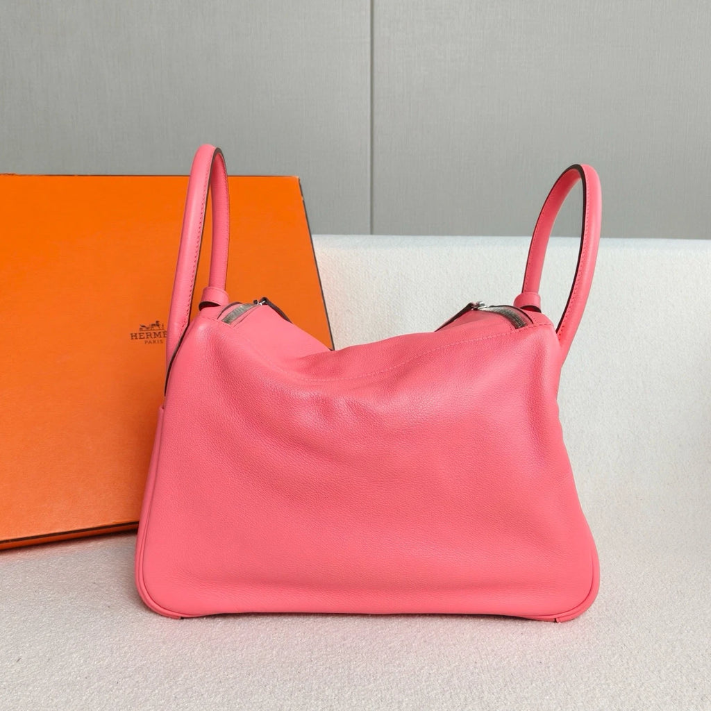 Hermes Lindy30 TC Leather Top Handle Shoulder Bag Pink Silver Women Classic