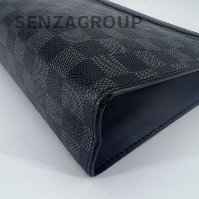Louis Vuitton Damier Graphite Canvas & Leather Men's Clutch Bag Grey Silver