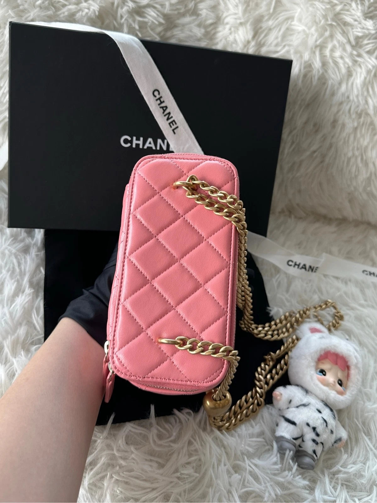 CHANEL Pink Heart Ball Long Box Shoulder Crossbody Bag For Women
