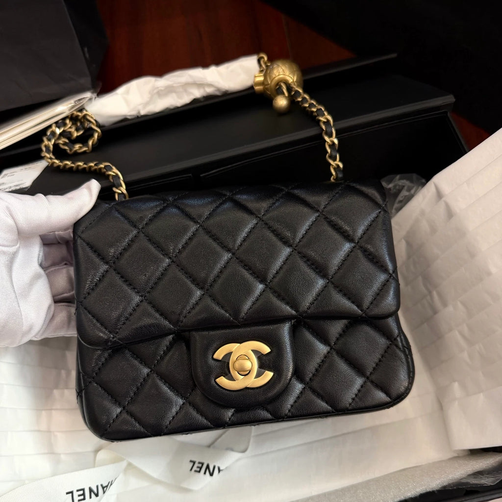 Chanel Classic Flap Chain Shoulder Bag Crossbody Black Gold Diamond Women
