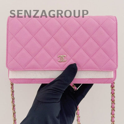 Chanel Pink Gold Hardware Calfskin WOC Chain Shoulder Bag Quilted