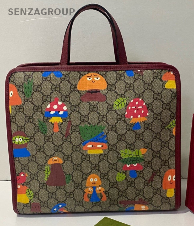 Gucci Mushroom Print GG Supreme Tote Bag Multicolor Women Almost Brand New