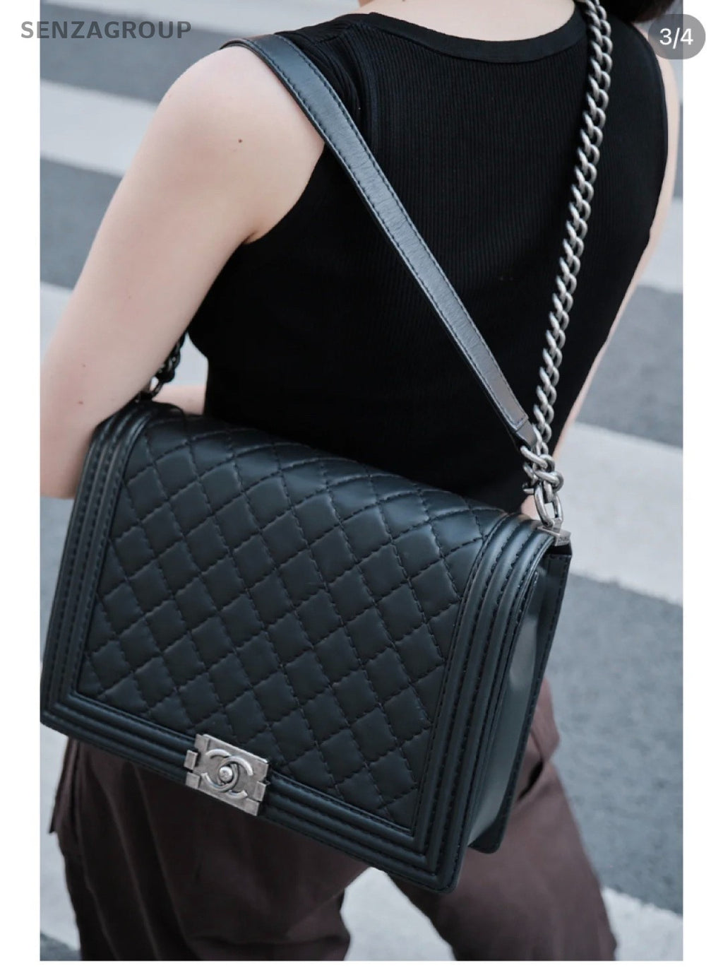 Chanel Leboy GM Calfskin Shoulder Crossbody Bag Women Black Almost Brand New
