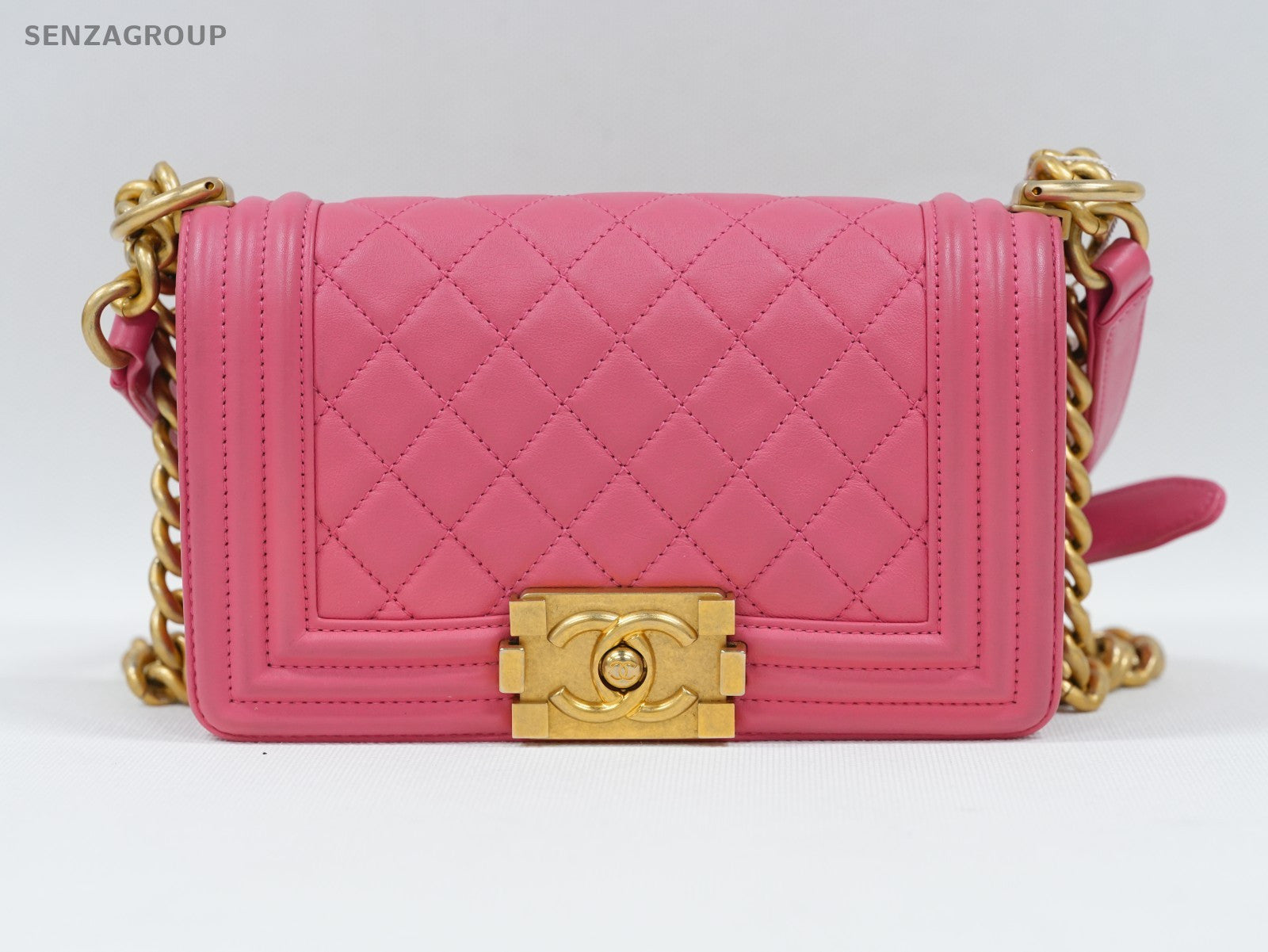 CHANEL Leboy PM Diamond Pattern Chain Shoulder bag Pink Gold Women Classic