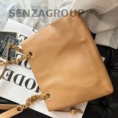 Chanel Caviar Leather Chain Shoulder Bag Brown Gold Hardware Classic