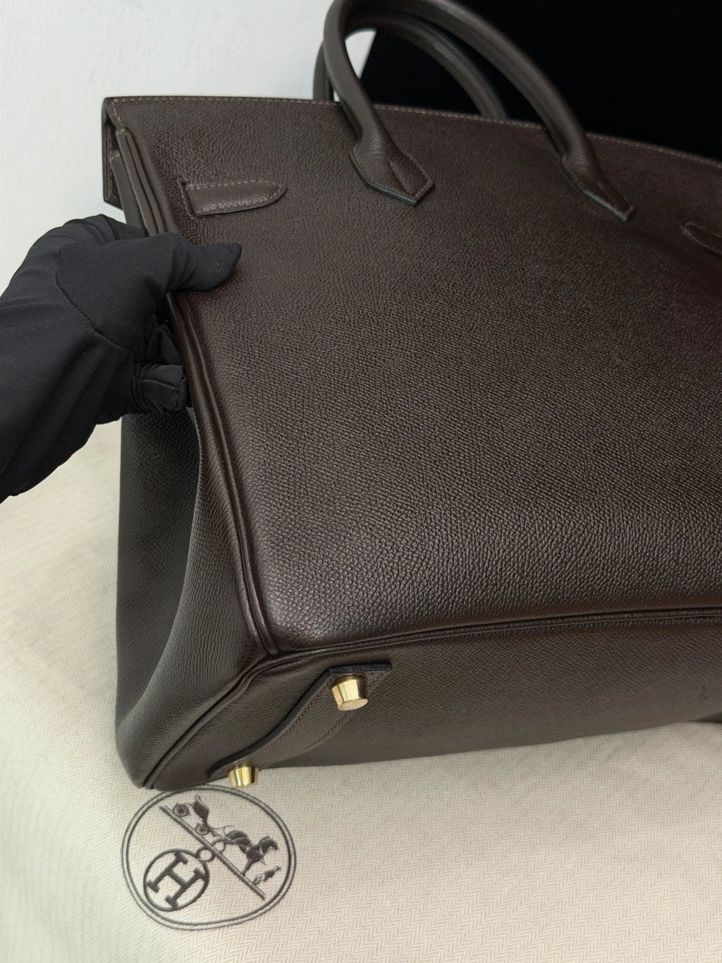 Authentic Hermes Hac 32 Ebene Epsom Leather Tote Top Handle Bag Gold Hardware