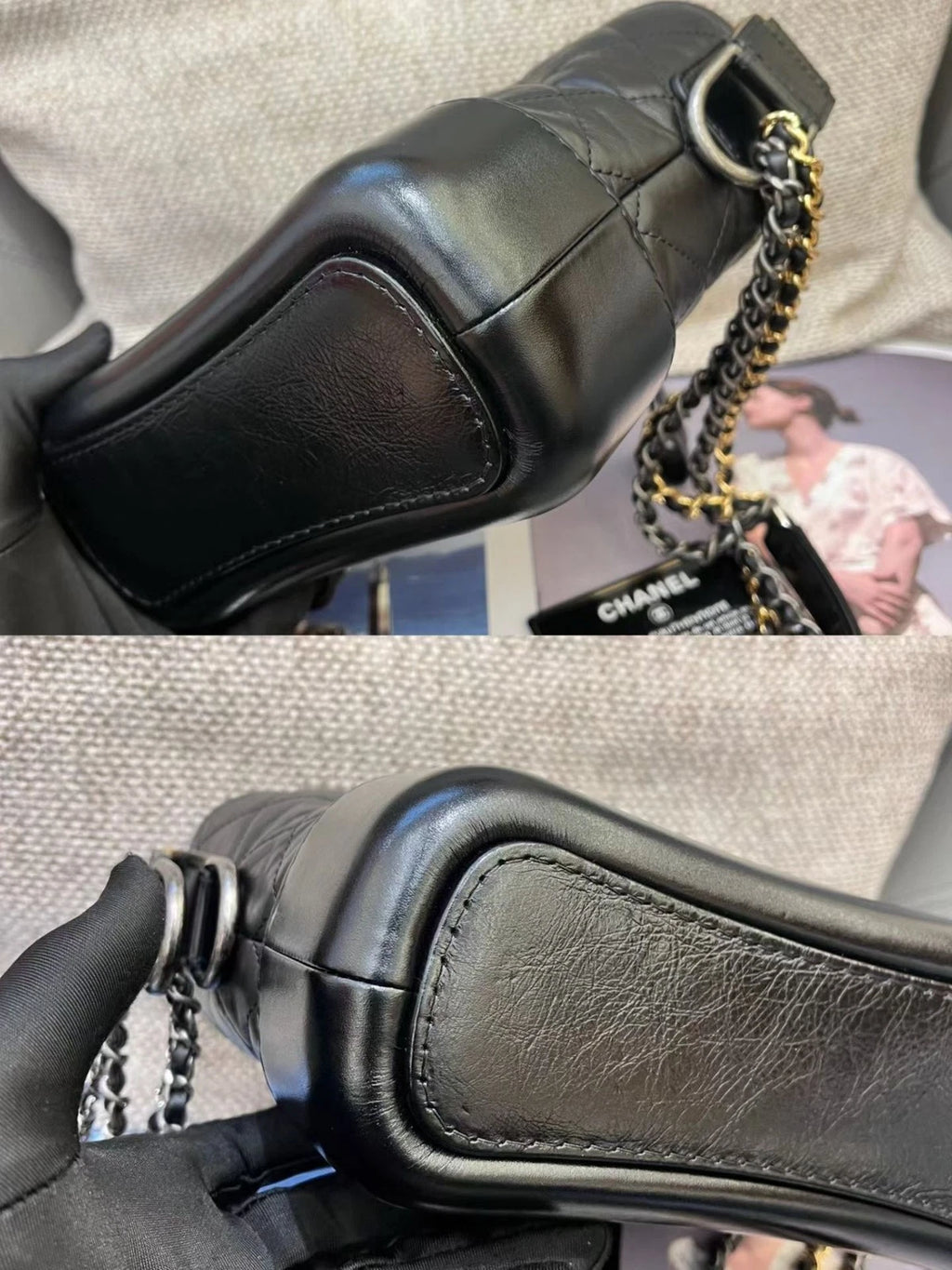 Chanel Gabrielle PM Chain Shoulder Bag Crossbody Black Gold Women Classic