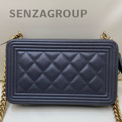 Chanel Le Boy WOC Chain Shoulder Crossbody Bag Grey Gold Hardware