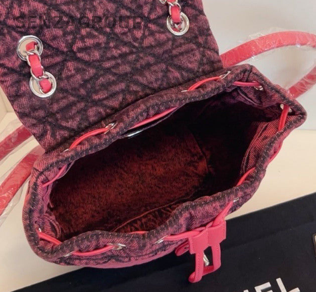 Chanel Diamond Pattern Mini Backpack Pink Silver Women Designer