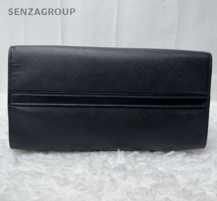 Prada Galleria PM Top Handle Bag Black Gold Used Women Classic