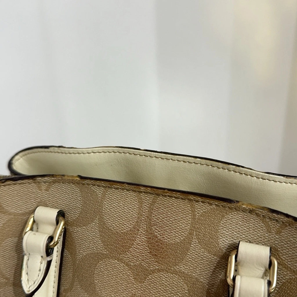 Coach Beige Monogram Canvas Tote Shoulder Handbag Crossbody Bag Women