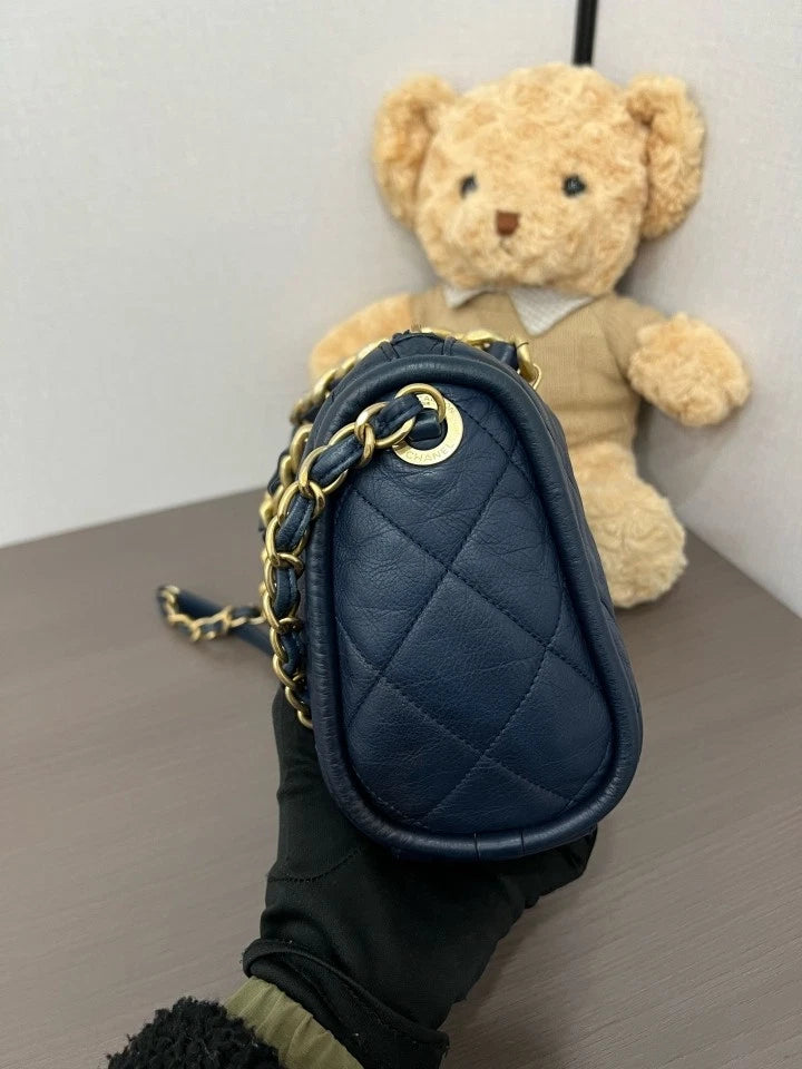 CHANEL 21B Blue Bowling Boston Handbag Shoulder Bag For Women
