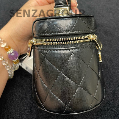 Chanel Black Quilted Gold Bucket Bag Classic Women's Fashion