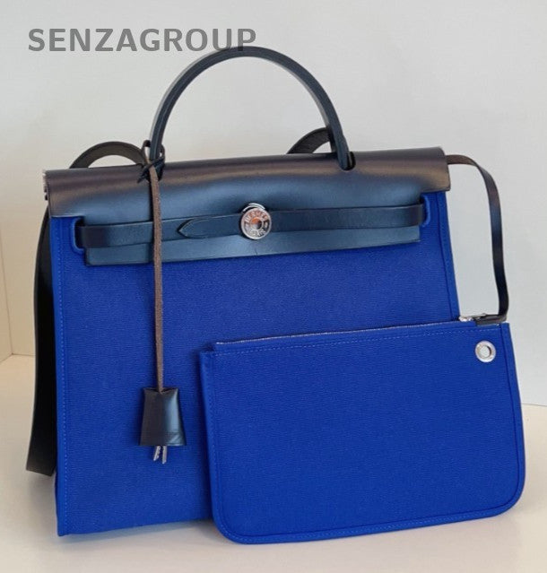 Hermes Herbag31 Shoulder Bag Crossbody Blue Silver Unisex Adults Classic Fashion