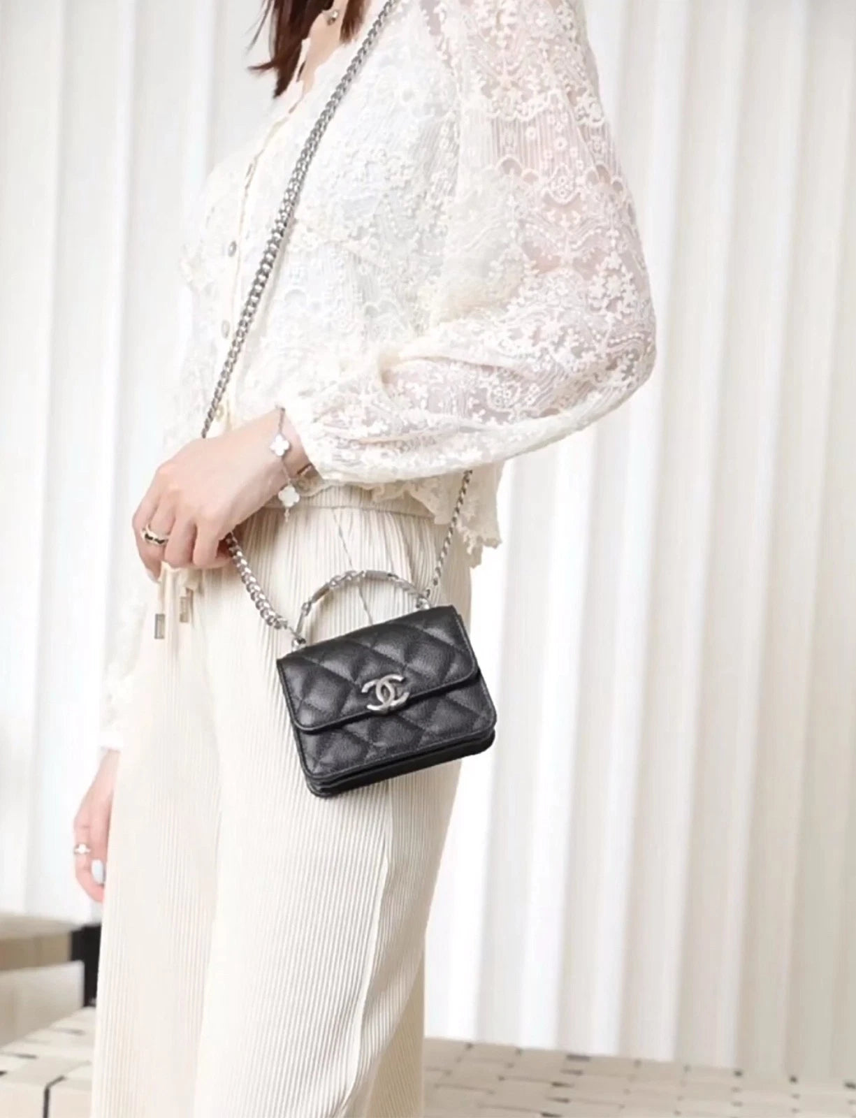 CHANEL Mini WOC Enamel Top Handle Leather Bag For Women