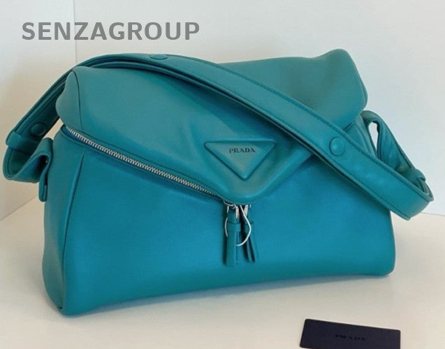 Prada Signaux Leather Puff Shoulder Crossbody Bag Lake Green Almost Brand New