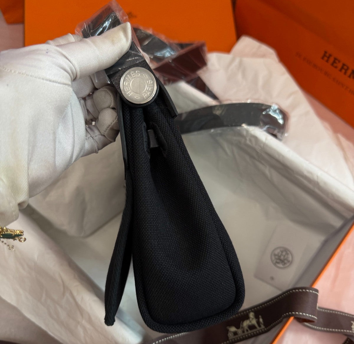 Hermes Herbag Mini Shoulder Bag Black Silver Unisex Adults Classic Fashion