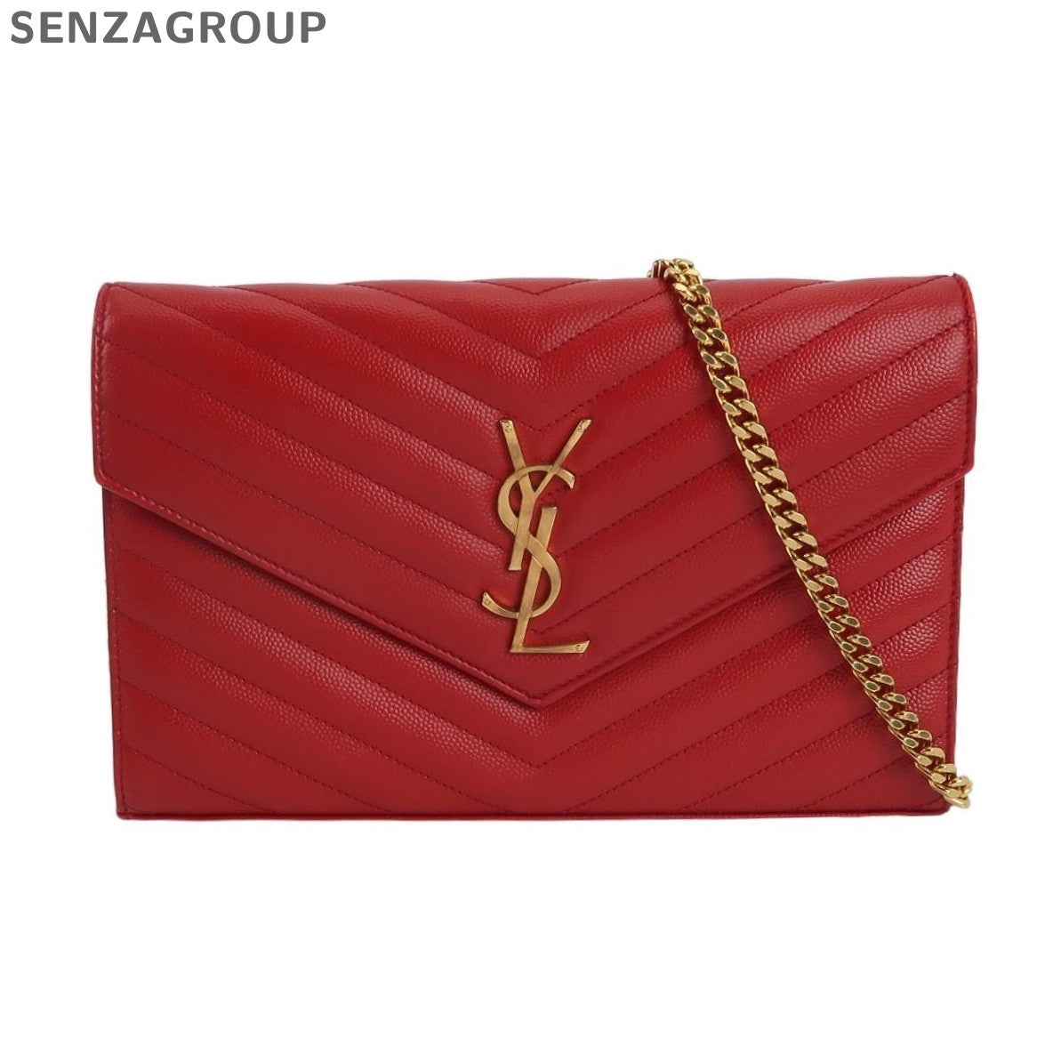 Saint Laurent Envelope Chain Shoulder Crossbody Bag Red Gold Classic Women