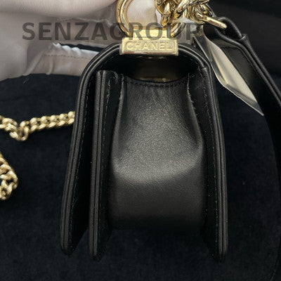 Chanel V-Stitch Le Boy Mini Black Gold Hardware Shoulder Crossbody Bag